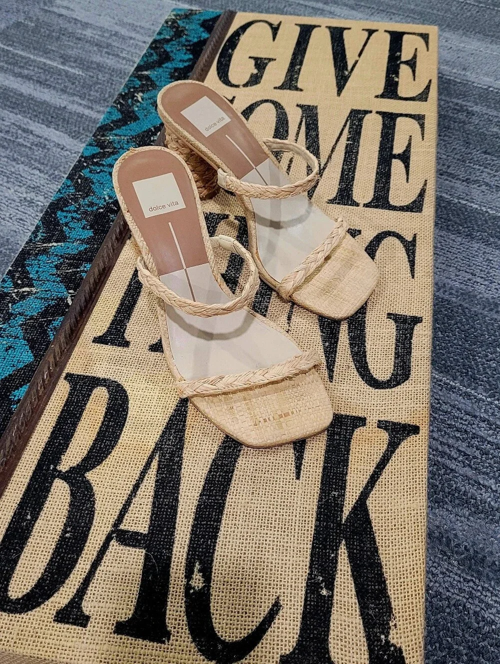 Dolce Vita Natural Braided-Strap Unique Round Block Heel Sandals